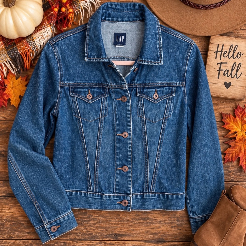 GAP Women's Medium Blue Denim Jacket with Button Front